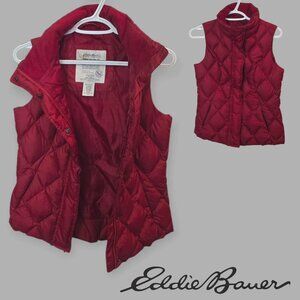 Eddie Bauer Red Quilted  Goose Down Ful Zip Vest Jacket Womens XS